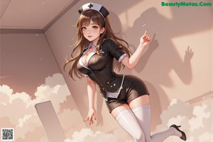 A woman in a nurse outfit is posing for a picture.